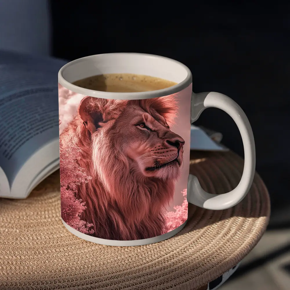Pink Lion Portrait Dreamy Cloud Sky – Mugs