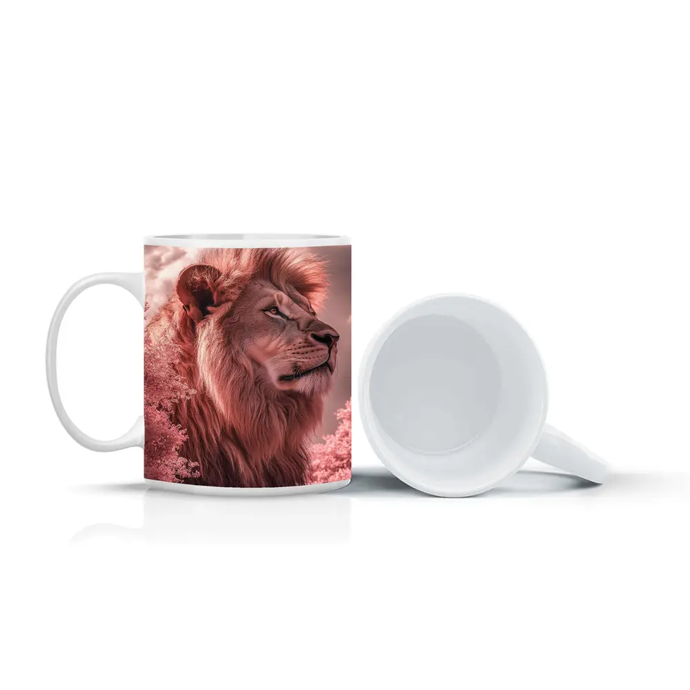 Pink Lion Portrait Dreamy Cloud Sky – Mugs