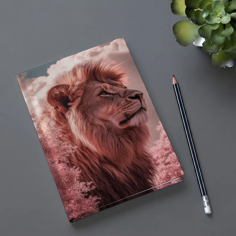 Pink Lion Portrait Dreamy Cloud Sky – Notebooks