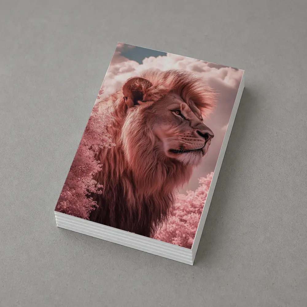 Pink Lion Portrait Dreamy Cloud Sky – Postcards