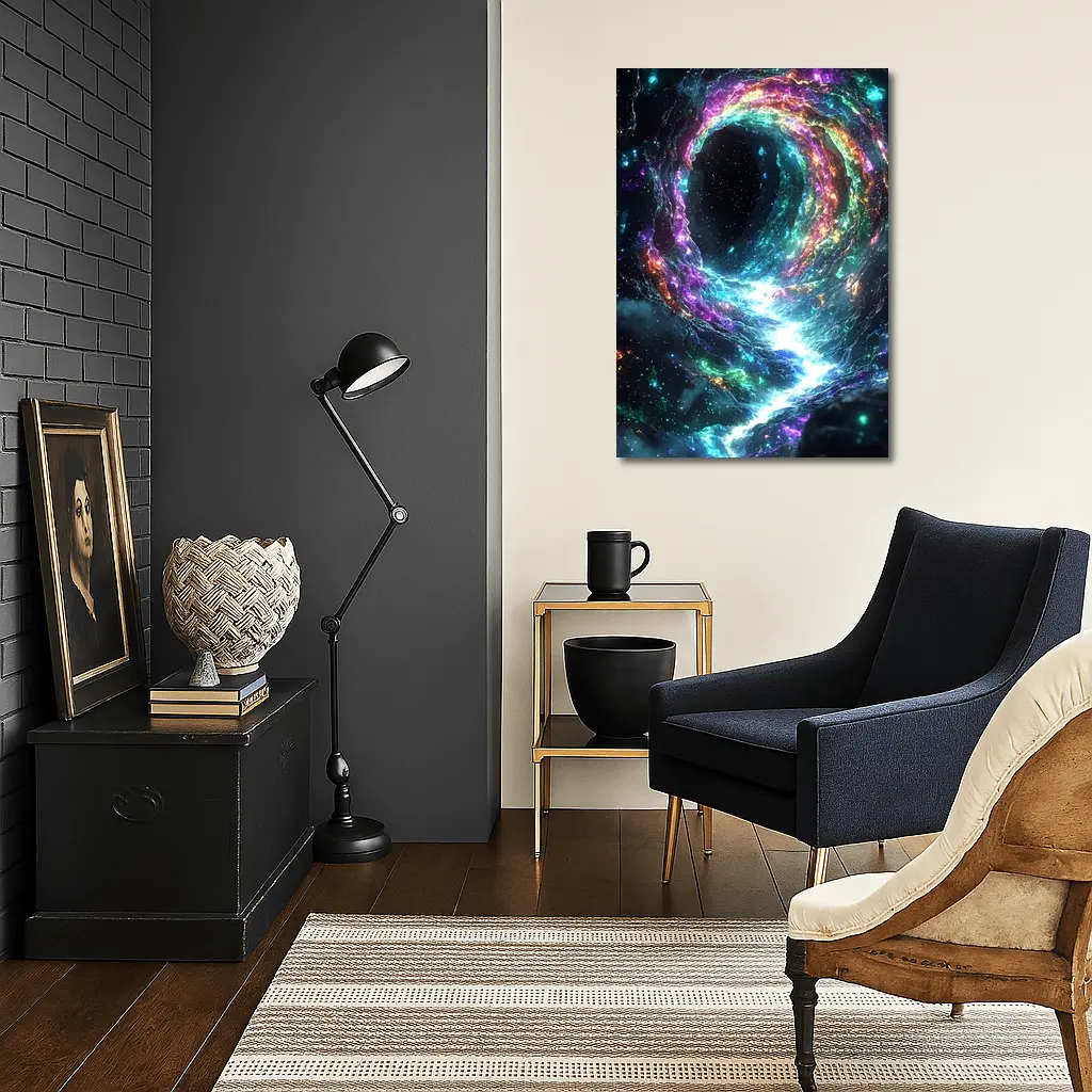Neon Cosmic Portal Swirling Galaxy Space – Wall Art