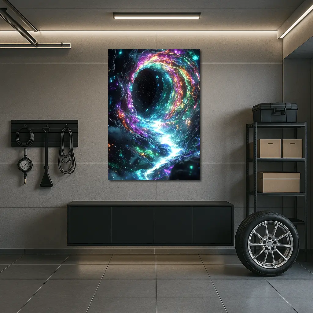 Neon Cosmic Portal Swirling Galaxy Space – Wall Art