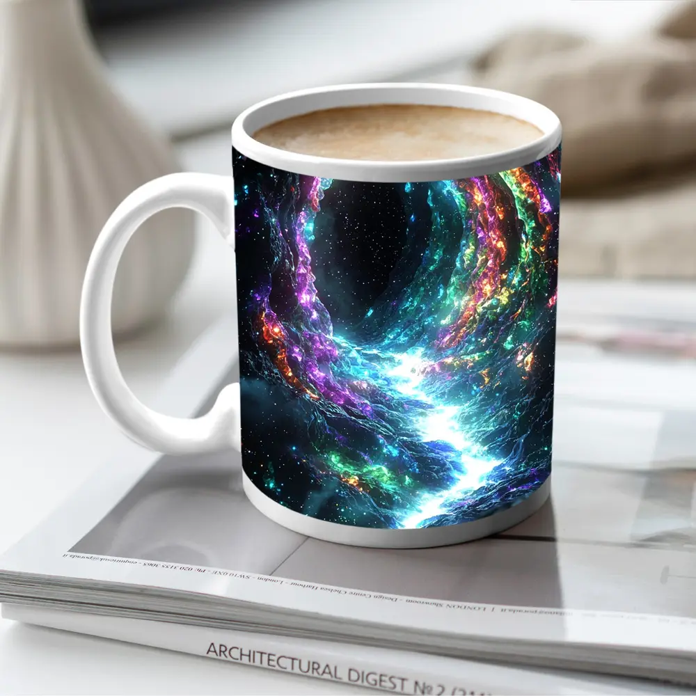 Neon Cosmic Portal Swirling Galaxy Space – Mugs