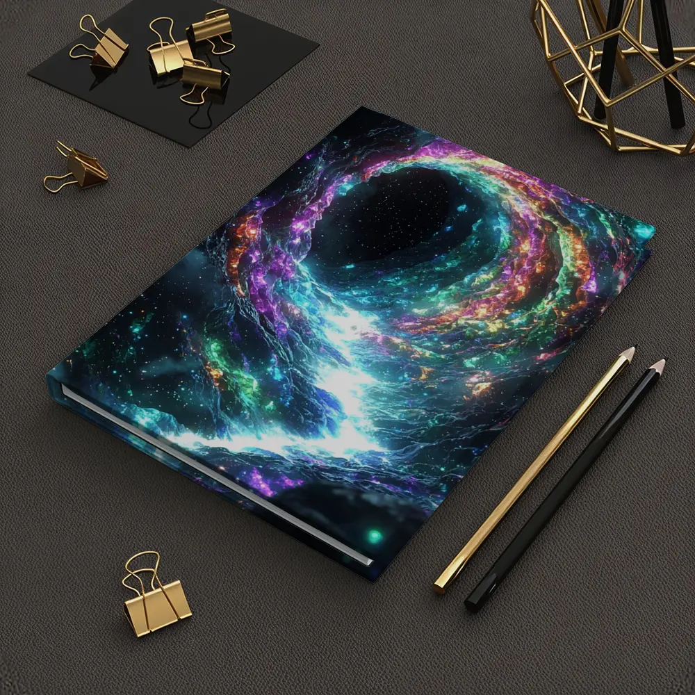 Neon Cosmic Portal Swirling Galaxy Space – Notebooks
