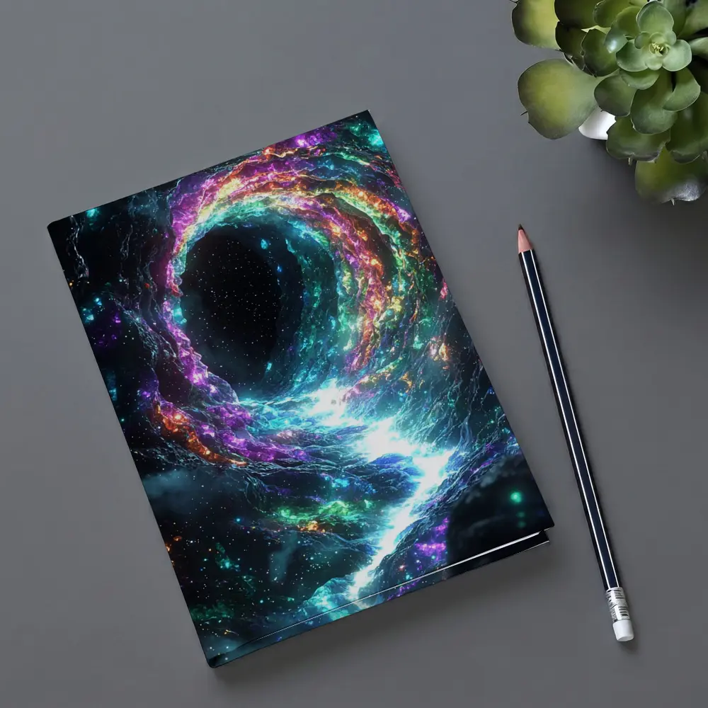 Neon Cosmic Portal Swirling Galaxy Space – Notebooks
