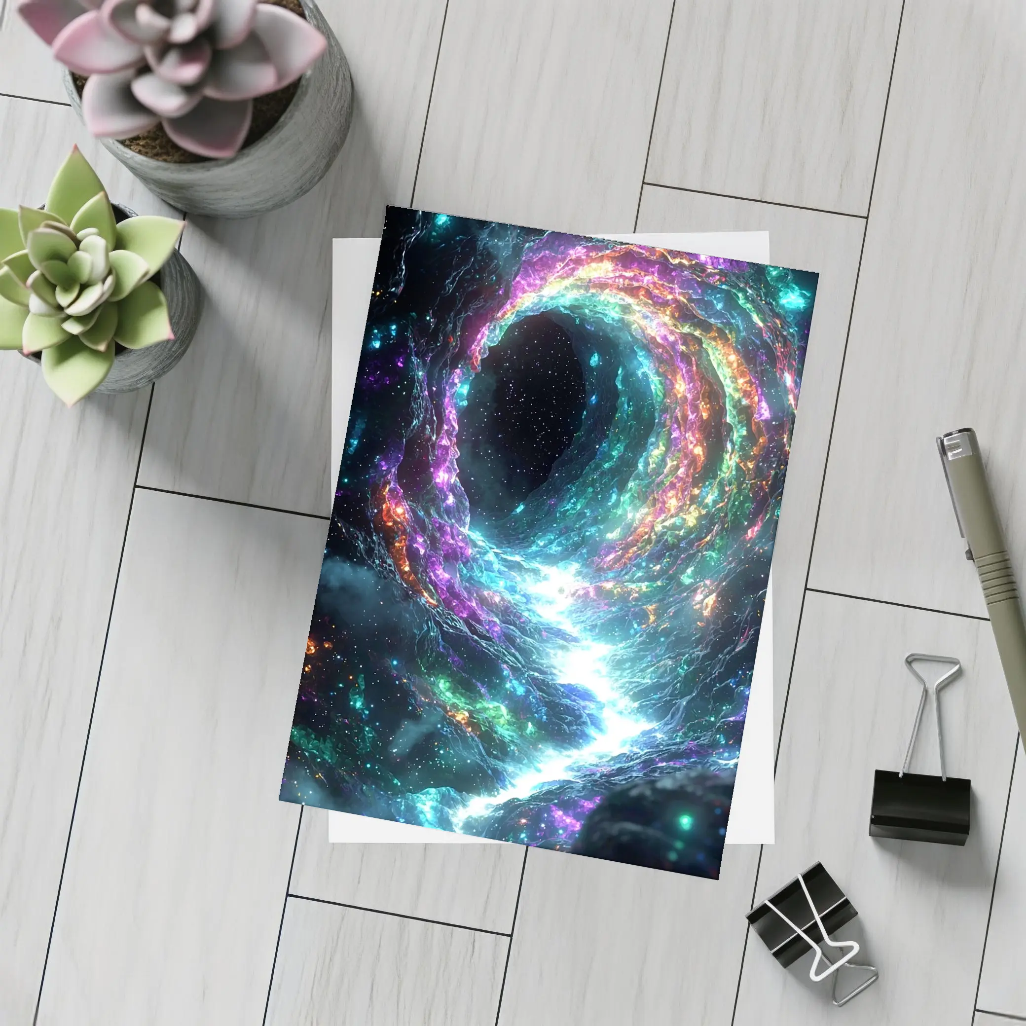 Neon Cosmic Portal Swirling Galaxy Space – Postcards