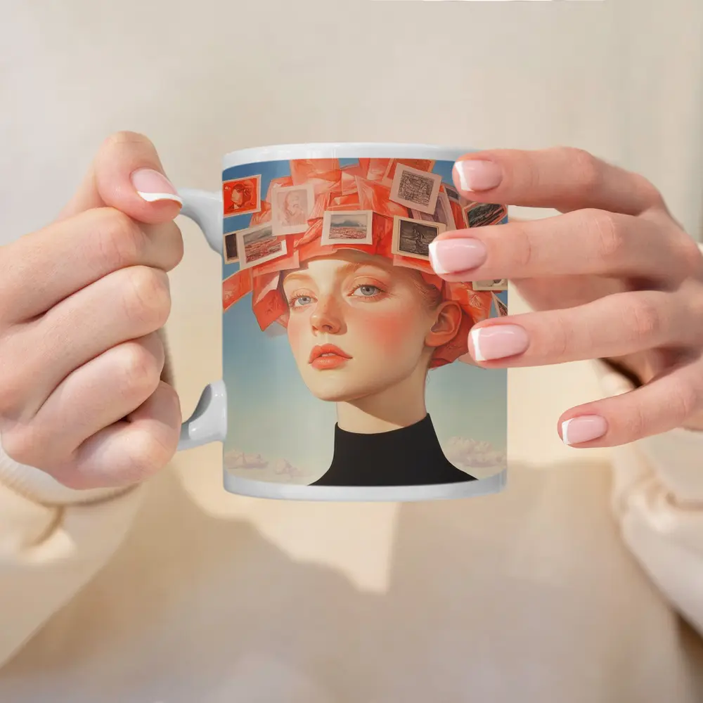 Woman Head Collage Photographs Sky Background – Mugs