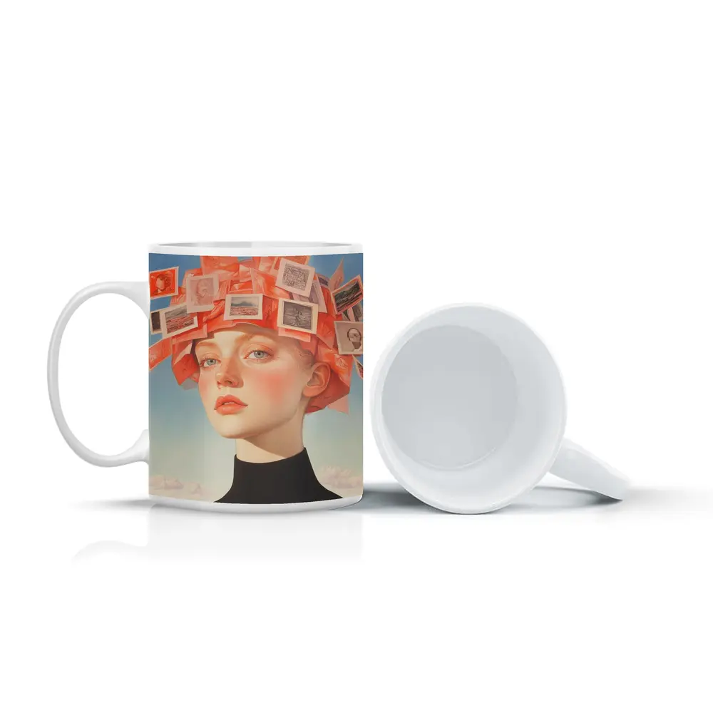 Woman Head Collage Photographs Sky Background – Mugs