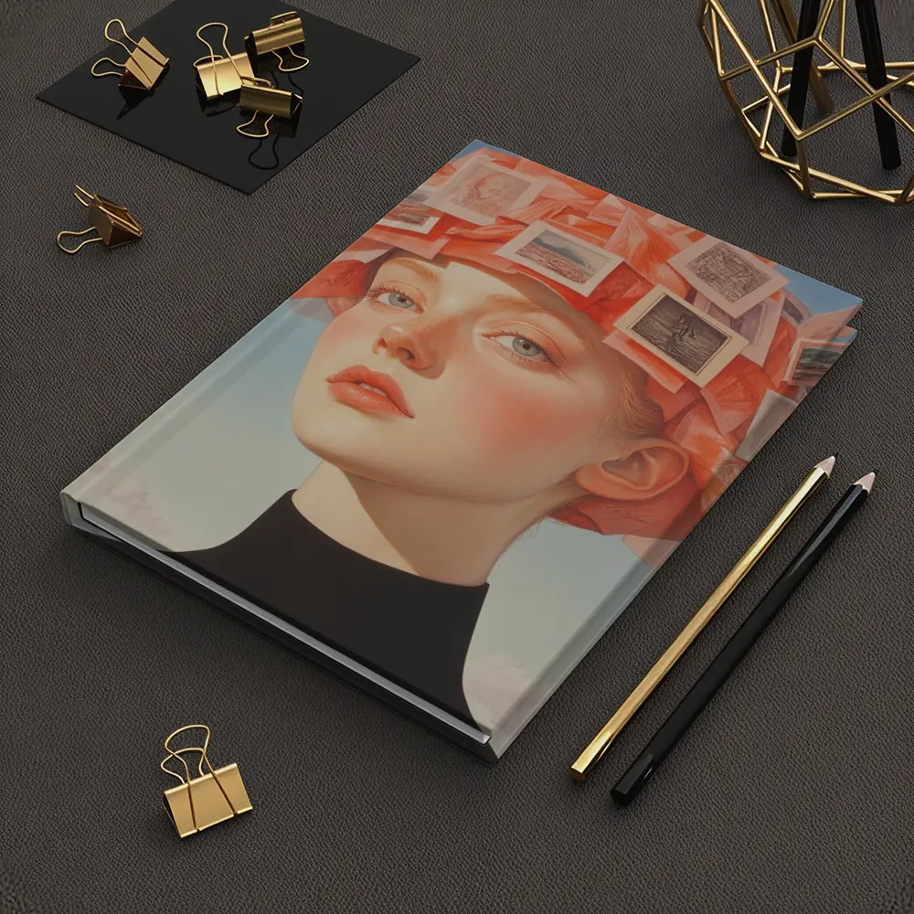 Woman Head Collage Photographs Sky Background – Notebooks