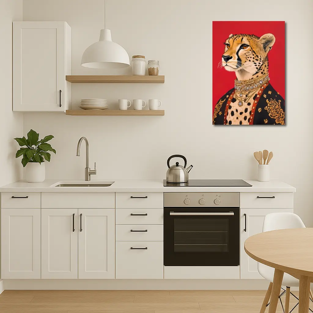 Royal Cheetah Portrait Red Background Fashion Art – Wall Art