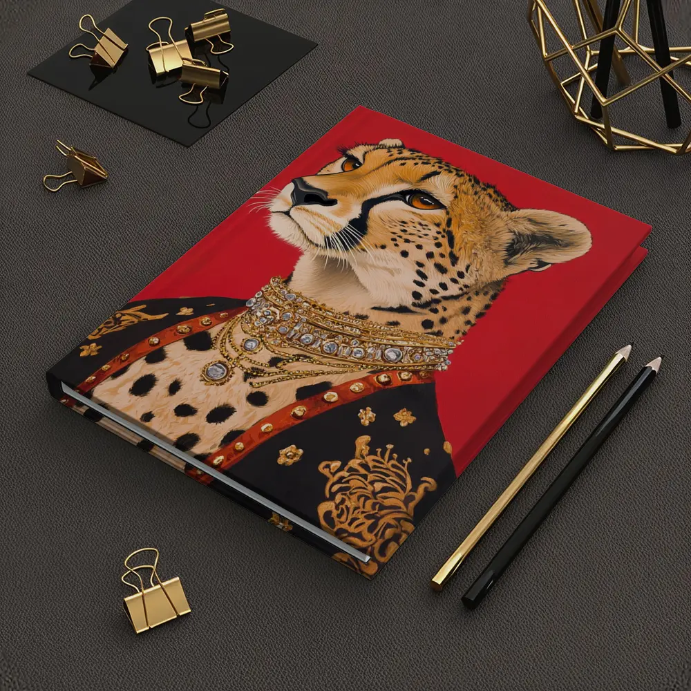 Royal Cheetah Portrait Red Background Fashion Art – Notebooks