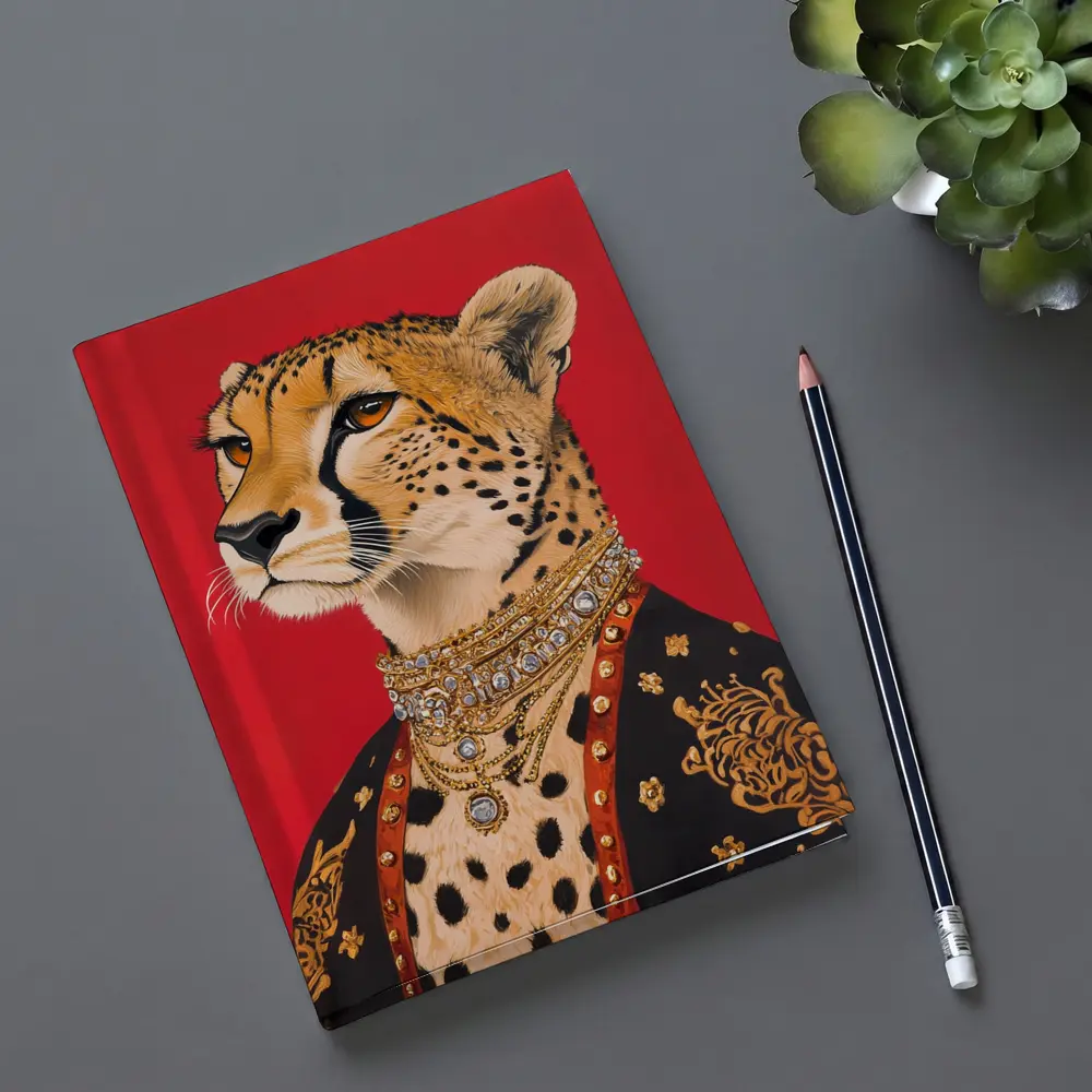 Royal Cheetah Portrait Red Background Fashion Art – Notebooks