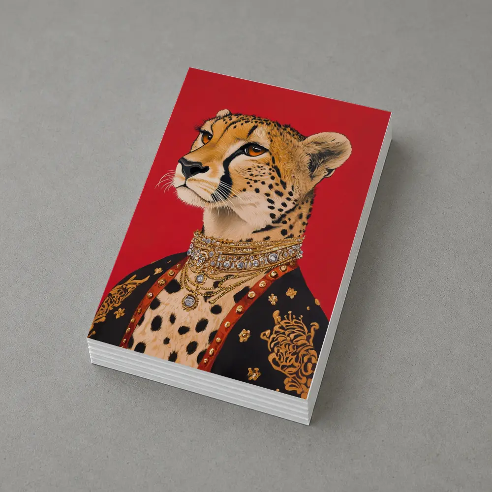 Royal Cheetah Portrait Red Background Fashion Art – Postcards