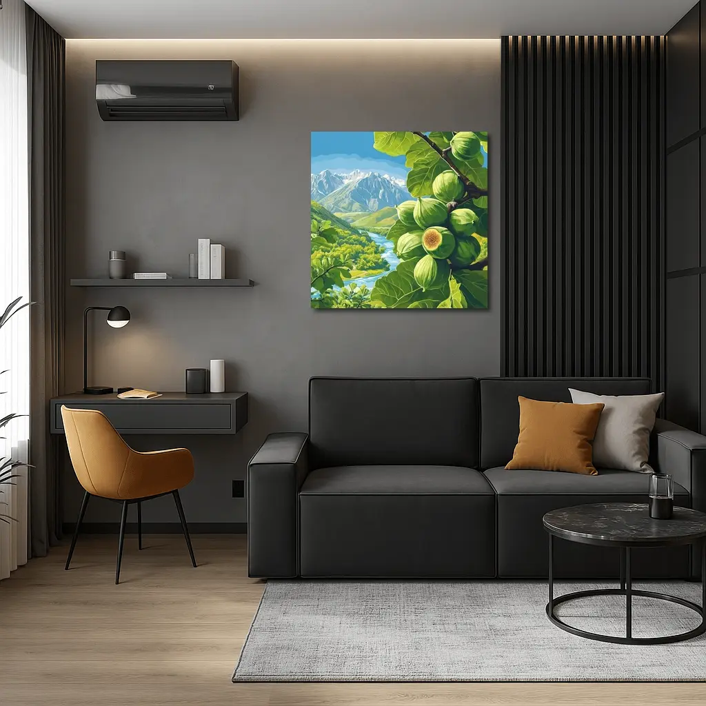 Green Figs on Branch Mountain River Landscape – Wall Art