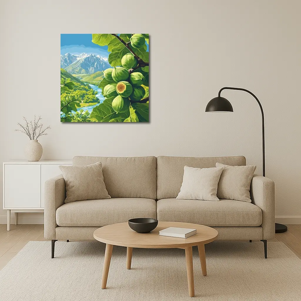 Green Figs on Branch Mountain River Landscape – Wall Art