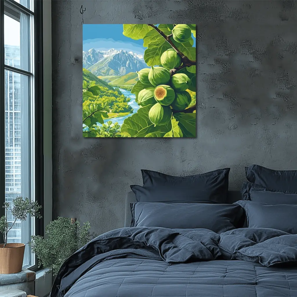Green Figs on Branch Mountain River Landscape – Wall Art