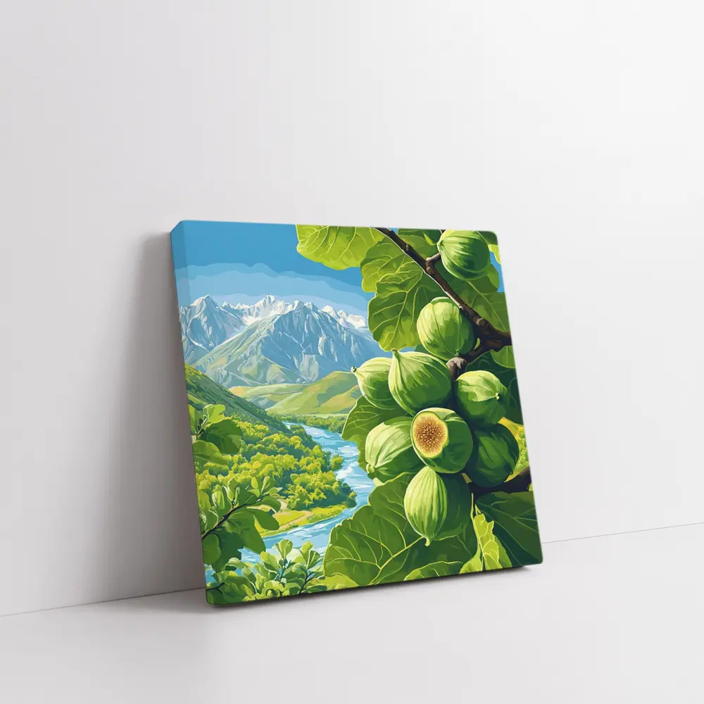 Green Figs on Branch Mountain River Landscape – Wall Art
