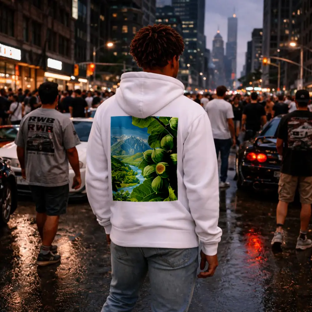 Green Figs on Branch Mountain River Landscape – Hoodies