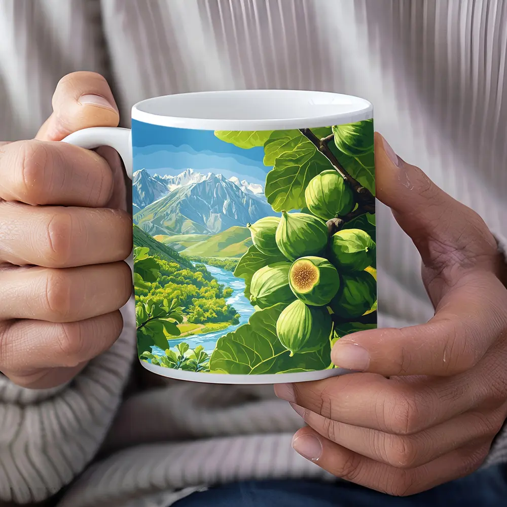 Green Figs on Branch Mountain River Landscape – Mugs