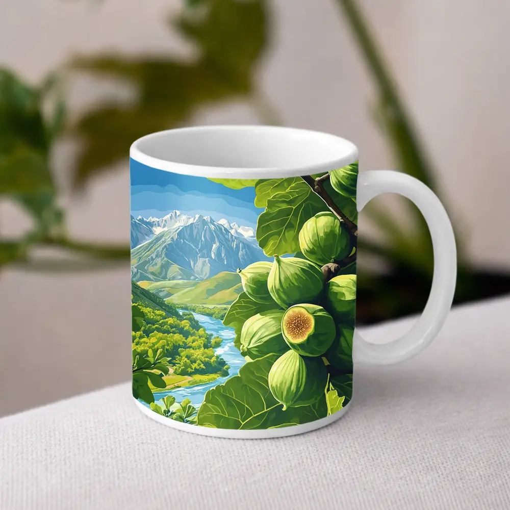 Green Figs on Branch Mountain River Landscape – Mugs