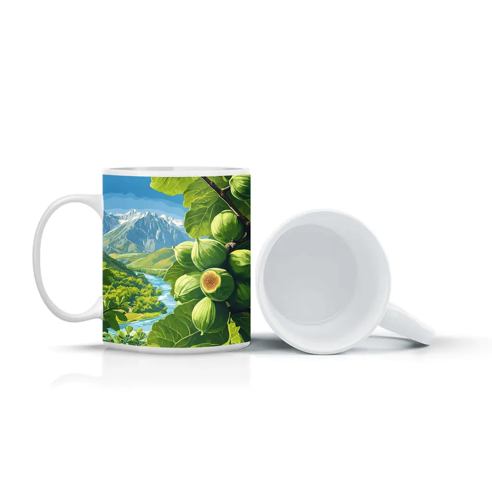 Green Figs on Branch Mountain River Landscape – Mugs