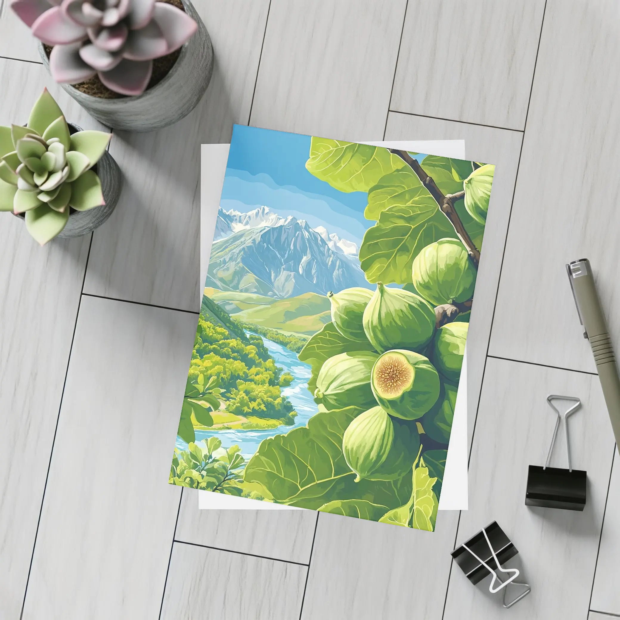 Green Figs on Branch Mountain River Landscape – Postcards