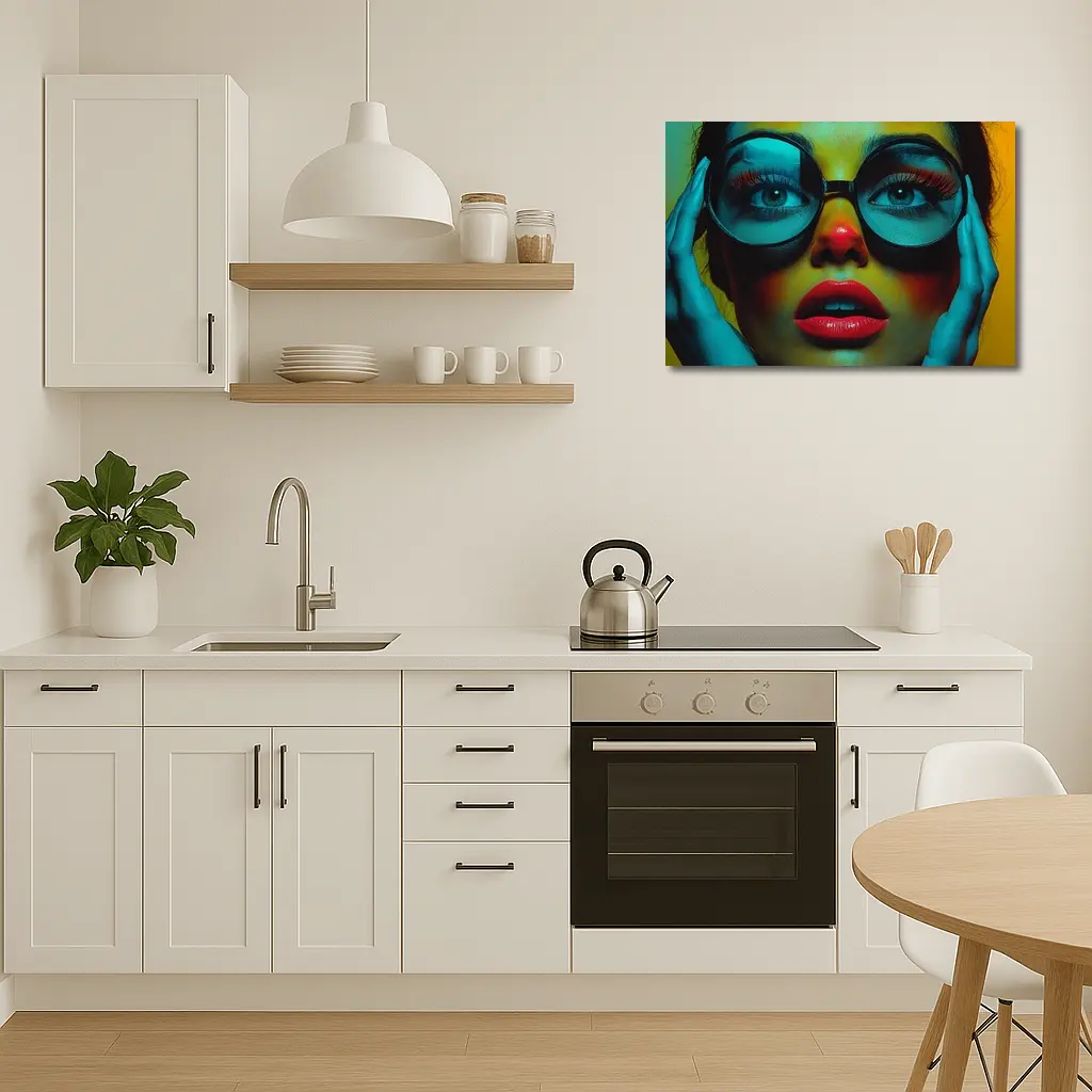 Bold Woman Round Glasses Neon Portrait – Wall Art