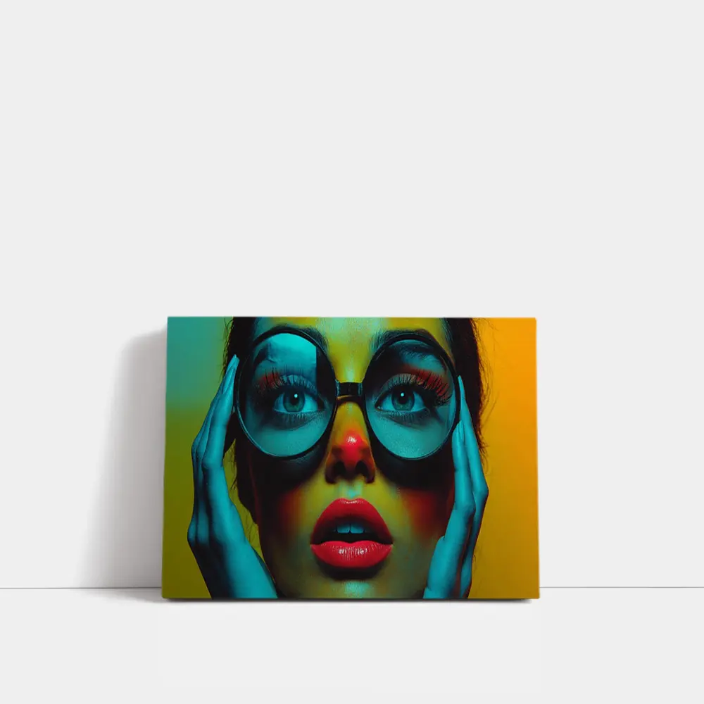 Bold Woman Round Glasses Neon Portrait – Wall Art