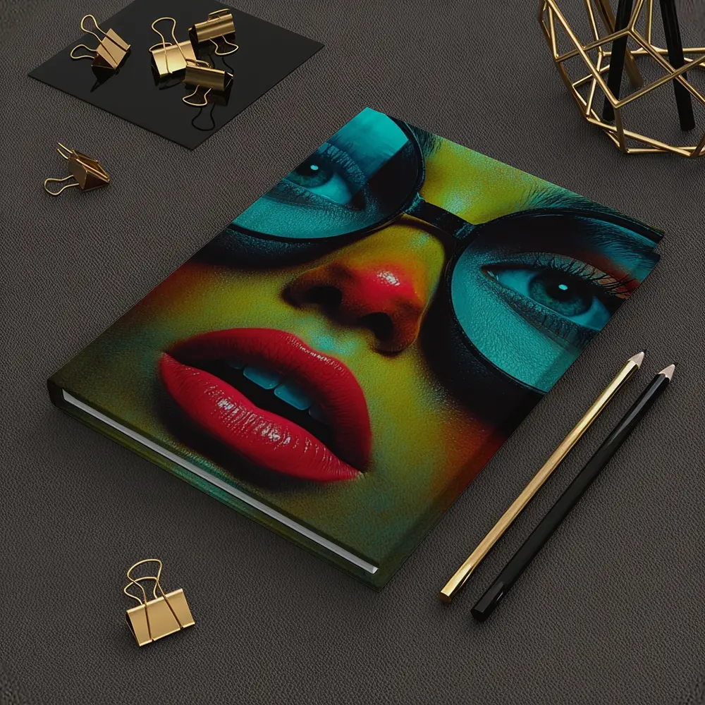Bold Woman Round Glasses Neon Portrait – Notebooks