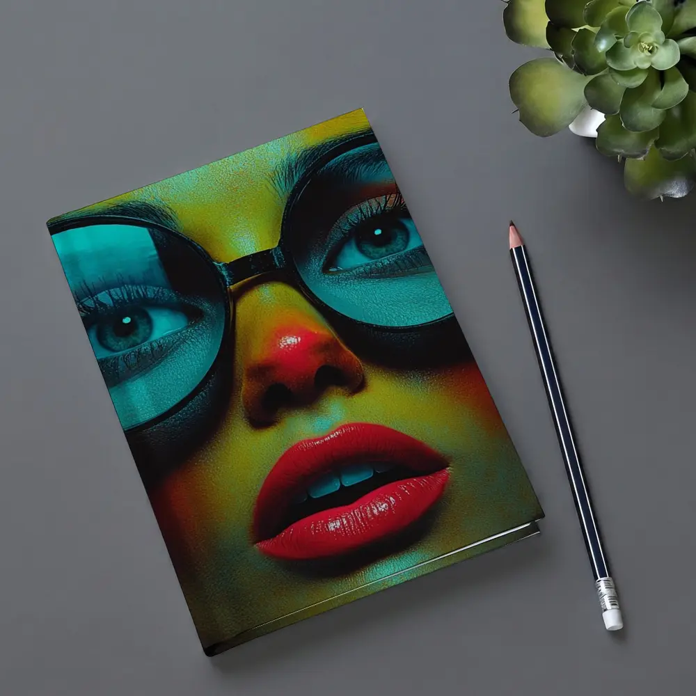 Bold Woman Round Glasses Neon Portrait – Notebooks