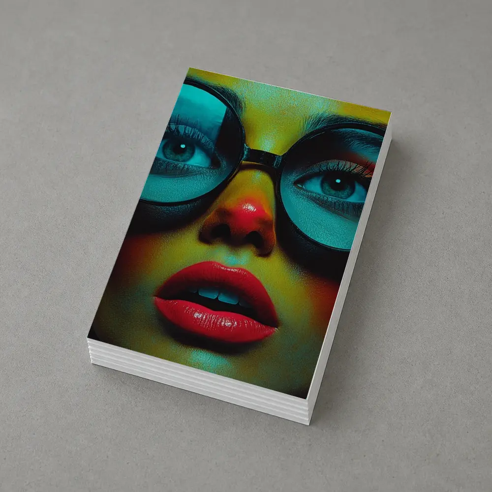 Bold Woman Round Glasses Neon Portrait – Postcards