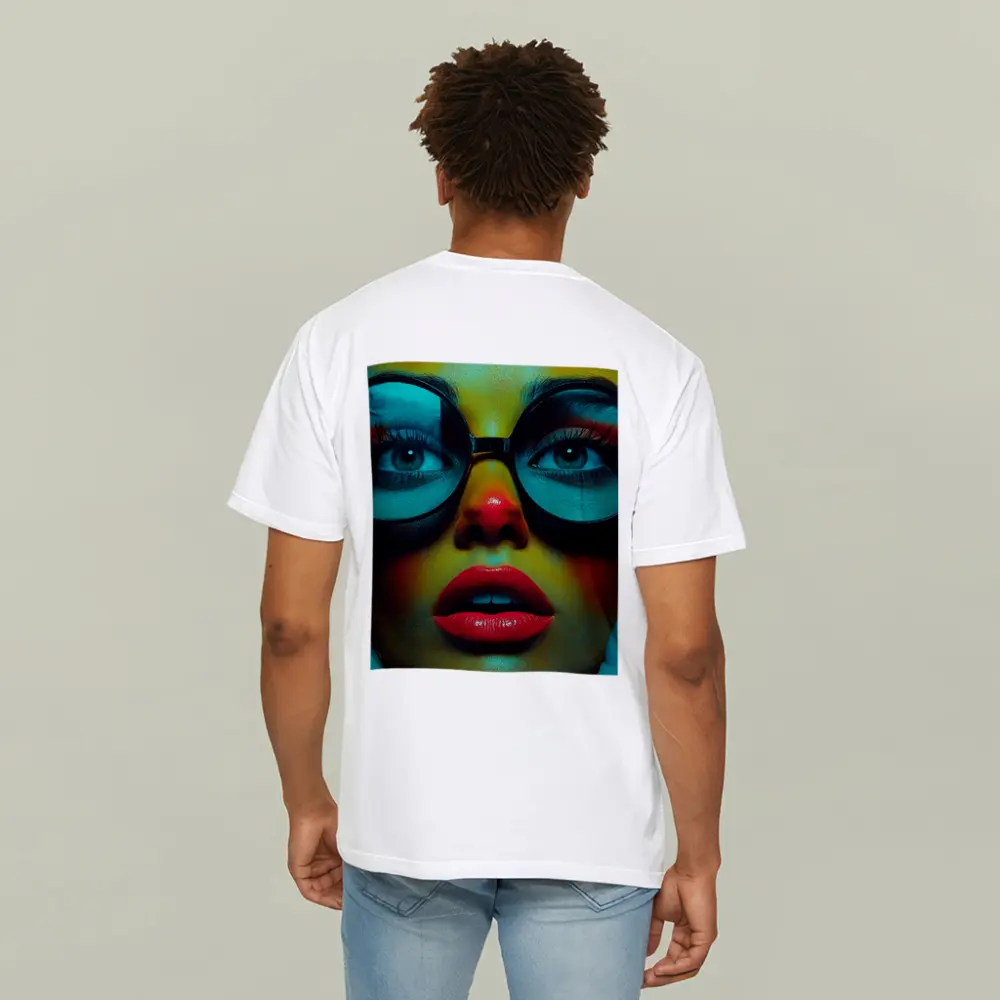 Bold Woman Round Glasses Neon Portrait – T-Shirts