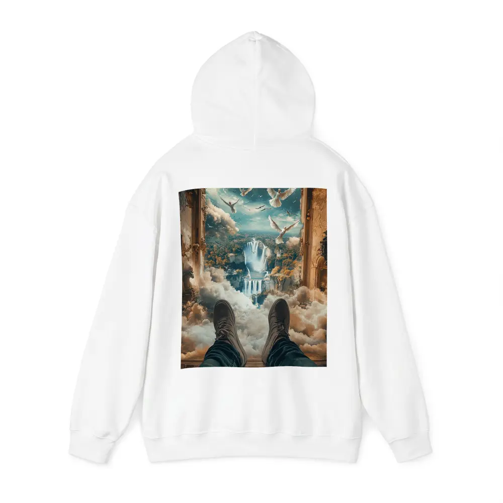 Surreal Waterfall View Doves Clouds Fantasy – Hoodies
