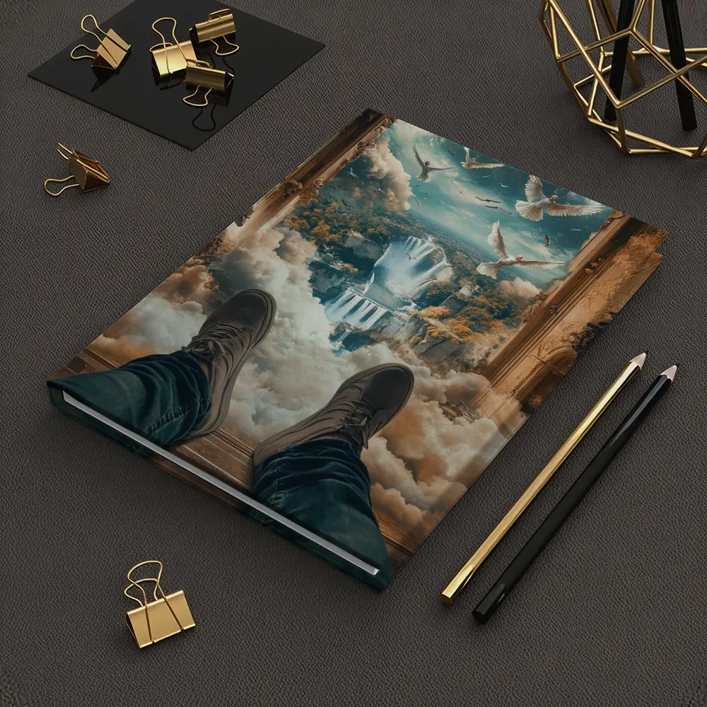 Surreal Waterfall View Doves Clouds Fantasy – Notebooks