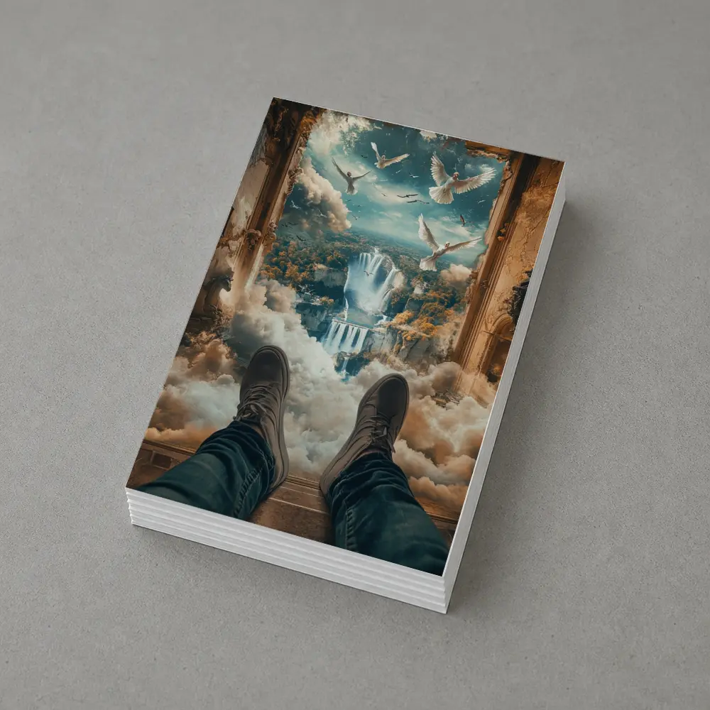 Surreal Waterfall View Doves Clouds Fantasy – Postcards