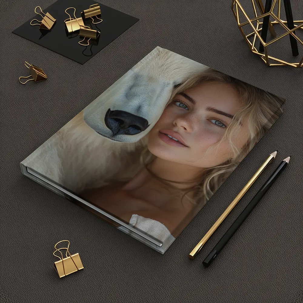 Young Woman With White Polar Bear Portrait – Notebooks
