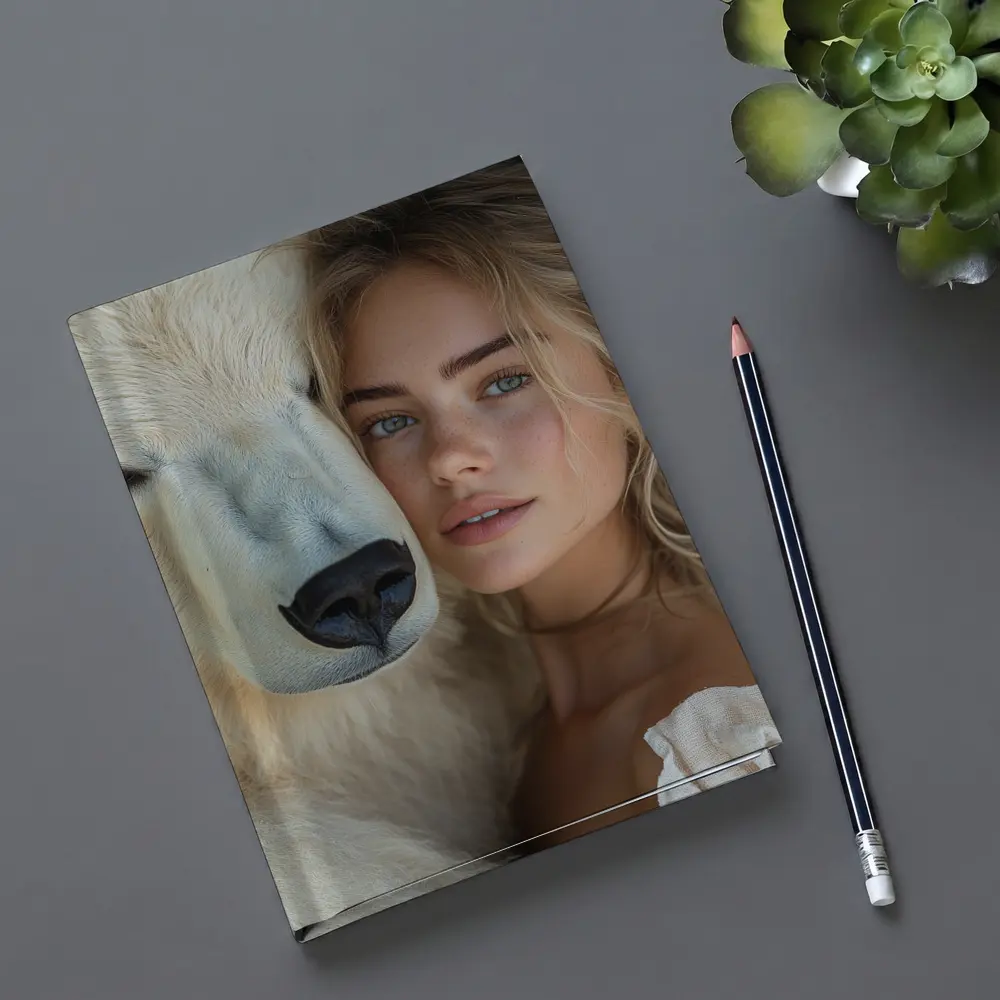 Young Woman With White Polar Bear Portrait – Notebooks