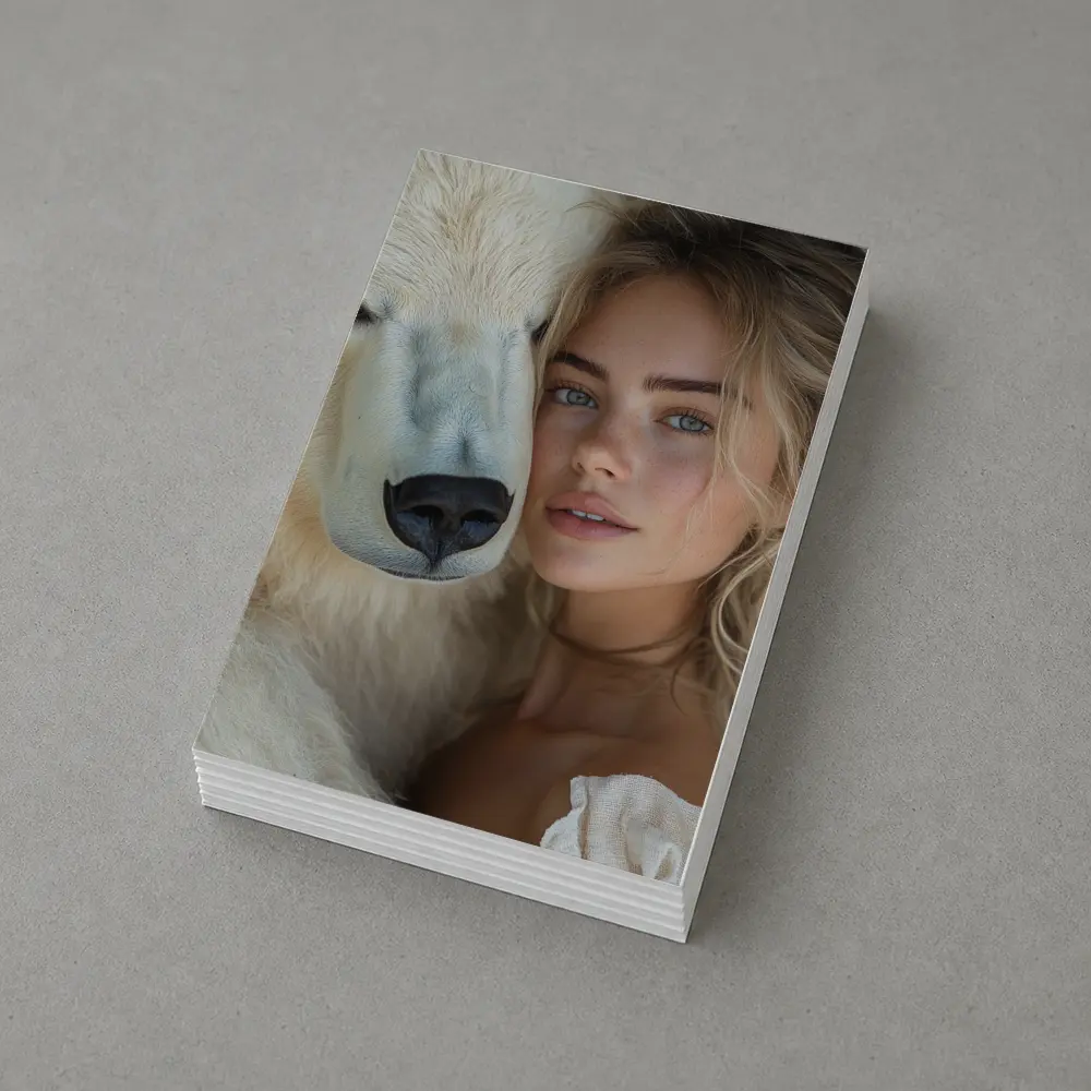Young Woman With White Polar Bear Portrait – Postcards