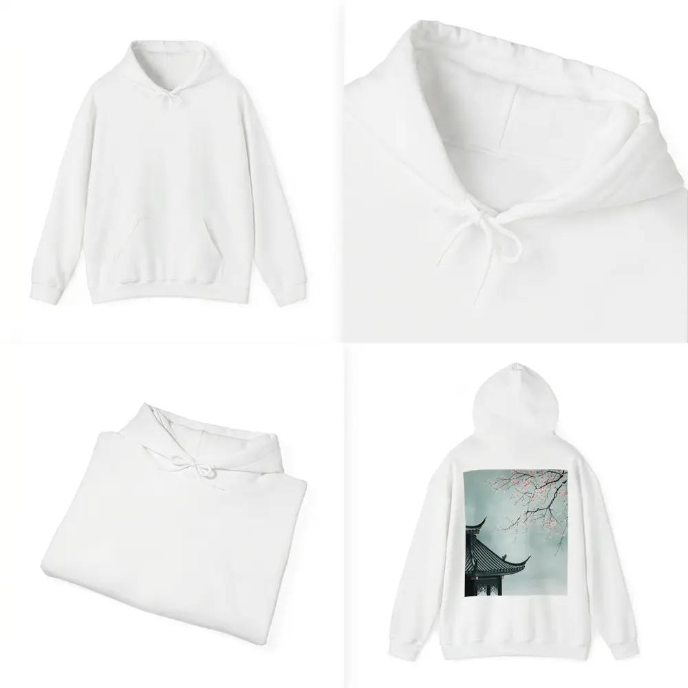 Chinese Pagoda Cherry Blossoms Misty Sky – Hoodies