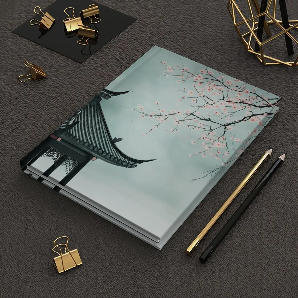 Chinese Pagoda Cherry Blossoms Misty Sky – Notebooks