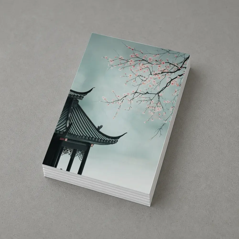Chinese Pagoda Cherry Blossoms Misty Sky – Postcards