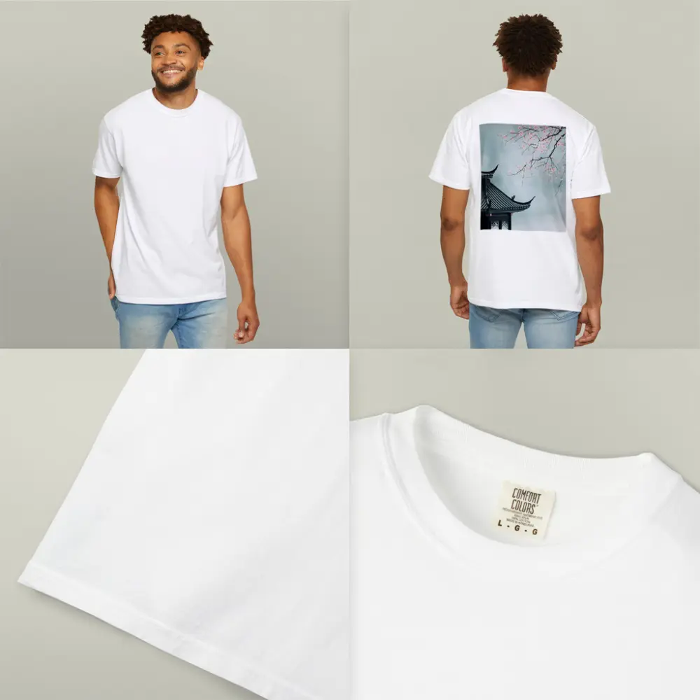 Chinese Pagoda Cherry Blossoms Misty Sky – T-Shirts