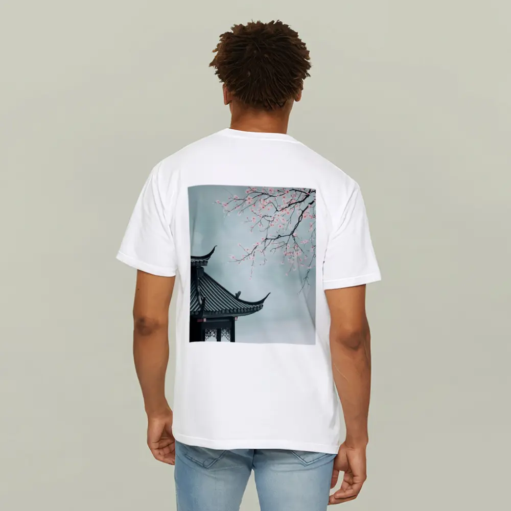 Chinese Pagoda Cherry Blossoms Misty Sky – T-Shirts