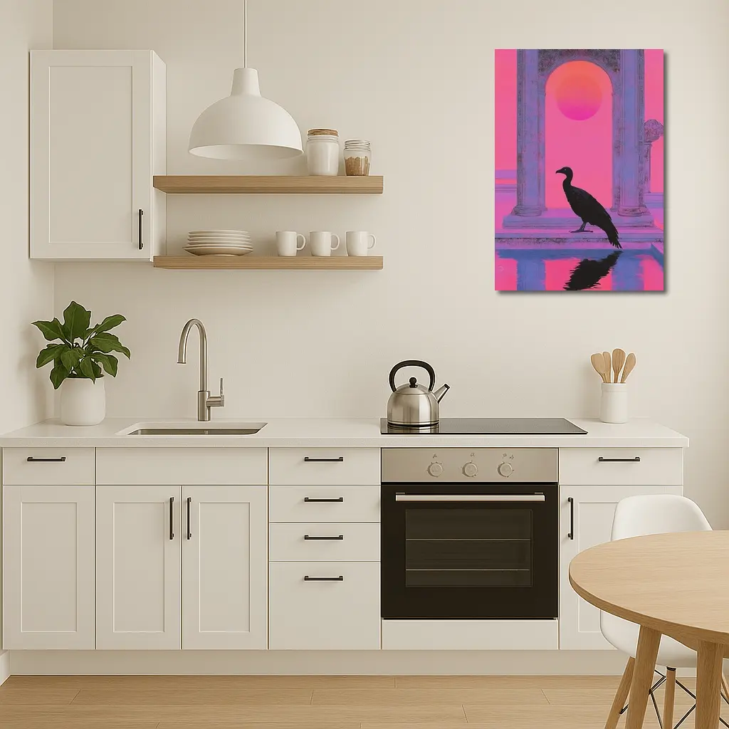 Black Vulture Silhouette Pink Neon Arch – Wall Art