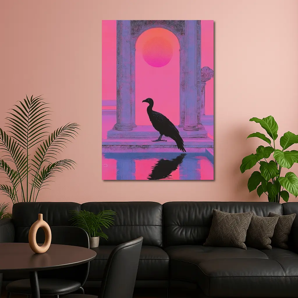 Black Vulture Silhouette Pink Neon Arch – Wall Art