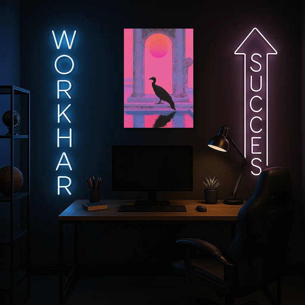 Black Vulture Silhouette Pink Neon Arch – Wall Art