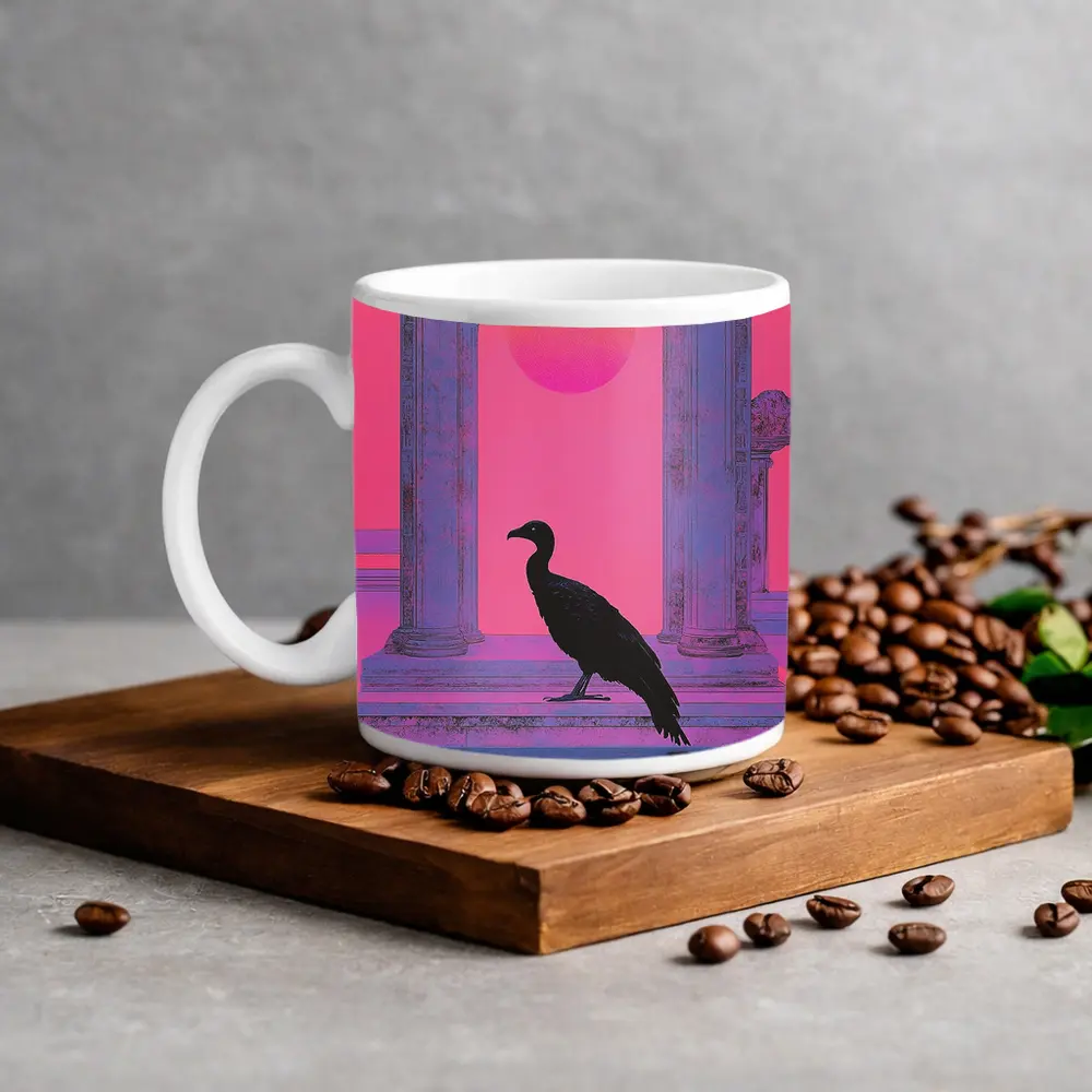 Black Vulture Silhouette Pink Neon Arch – Mugs