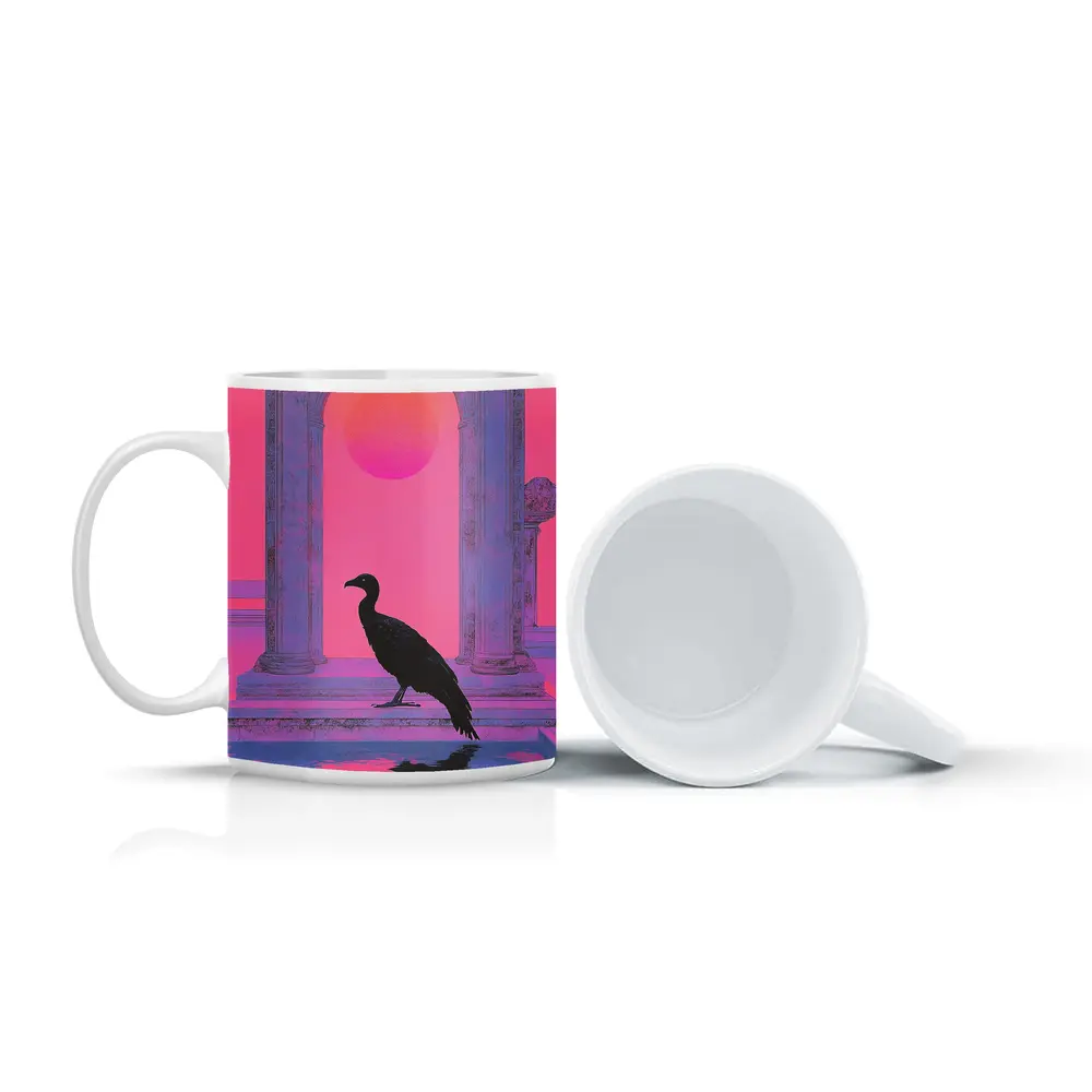 Black Vulture Silhouette Pink Neon Arch – Mugs