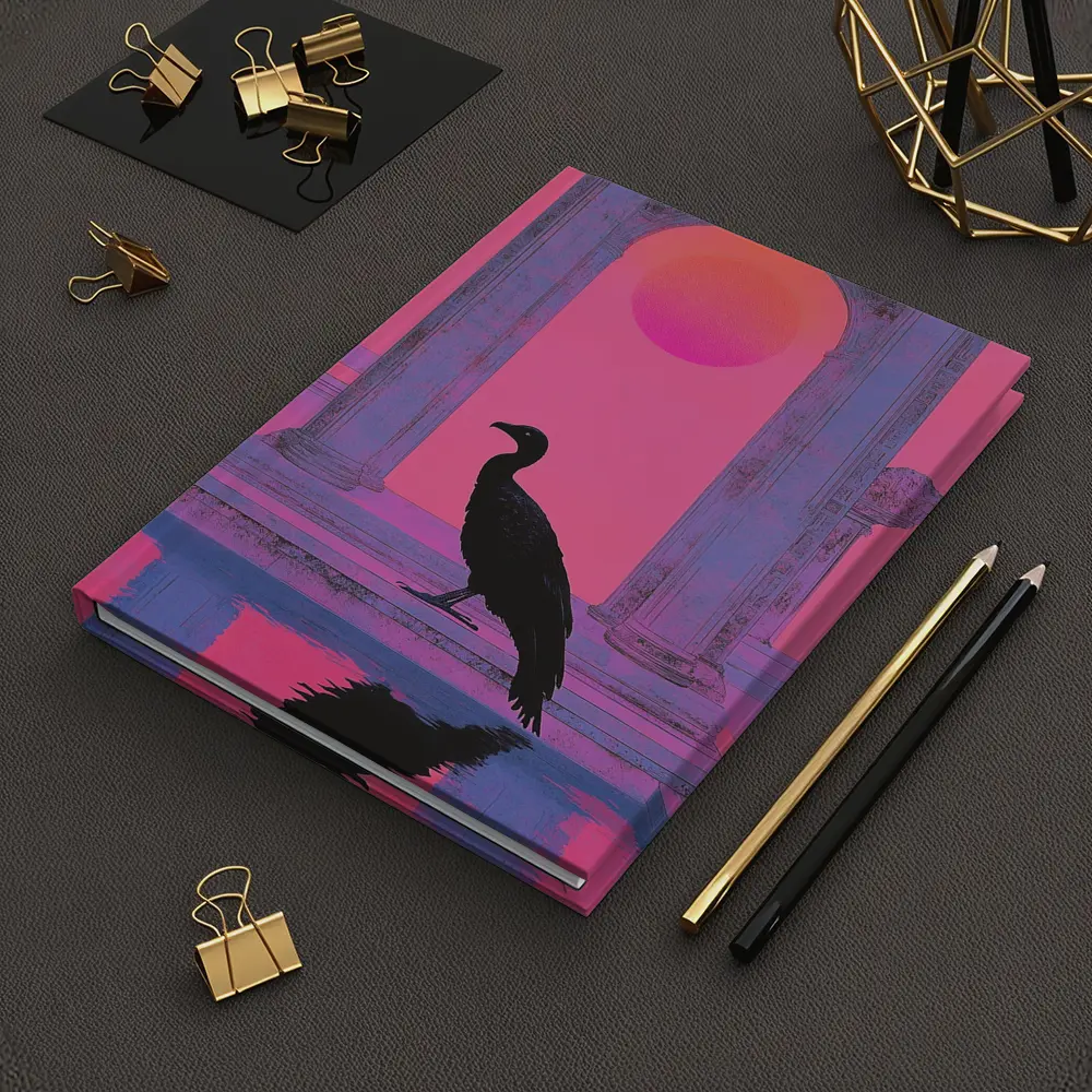 Black Vulture Silhouette Pink Neon Arch – Notebooks