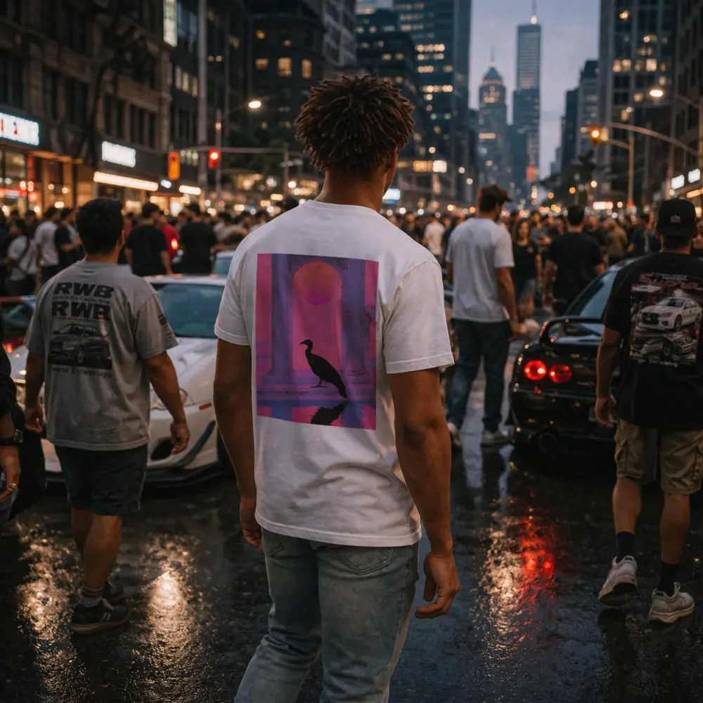 Black Vulture Silhouette Pink Neon Arch – T-Shirts
